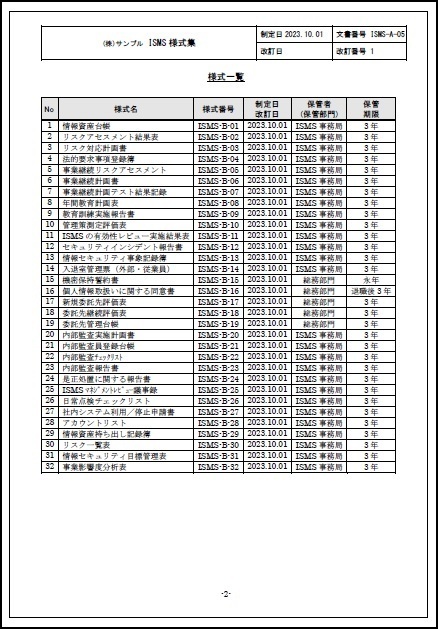 ISO27001の様式集（サンプル）