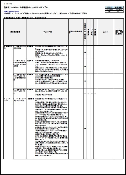 ISO45001内部監査チェックリストサンプル